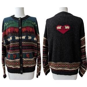 woolrich 100% pure wool vintage nordic fair isle sheep design cardigan